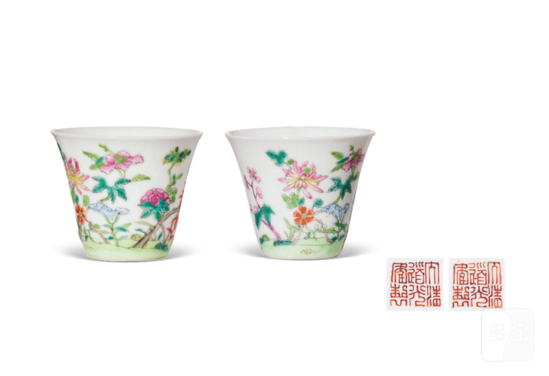 清道光  粉彩花卉纹杯（一对）